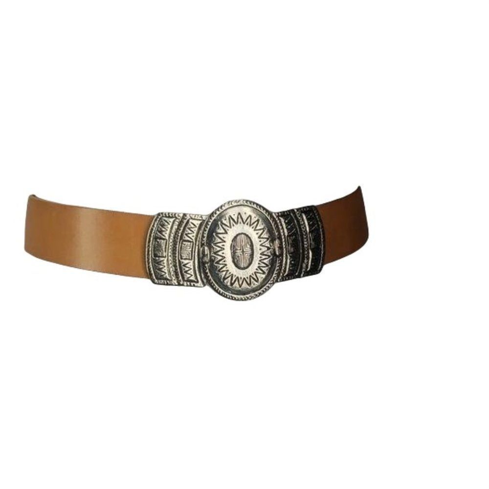 Omega Tan Large Leather Egyptian Ornate Belt